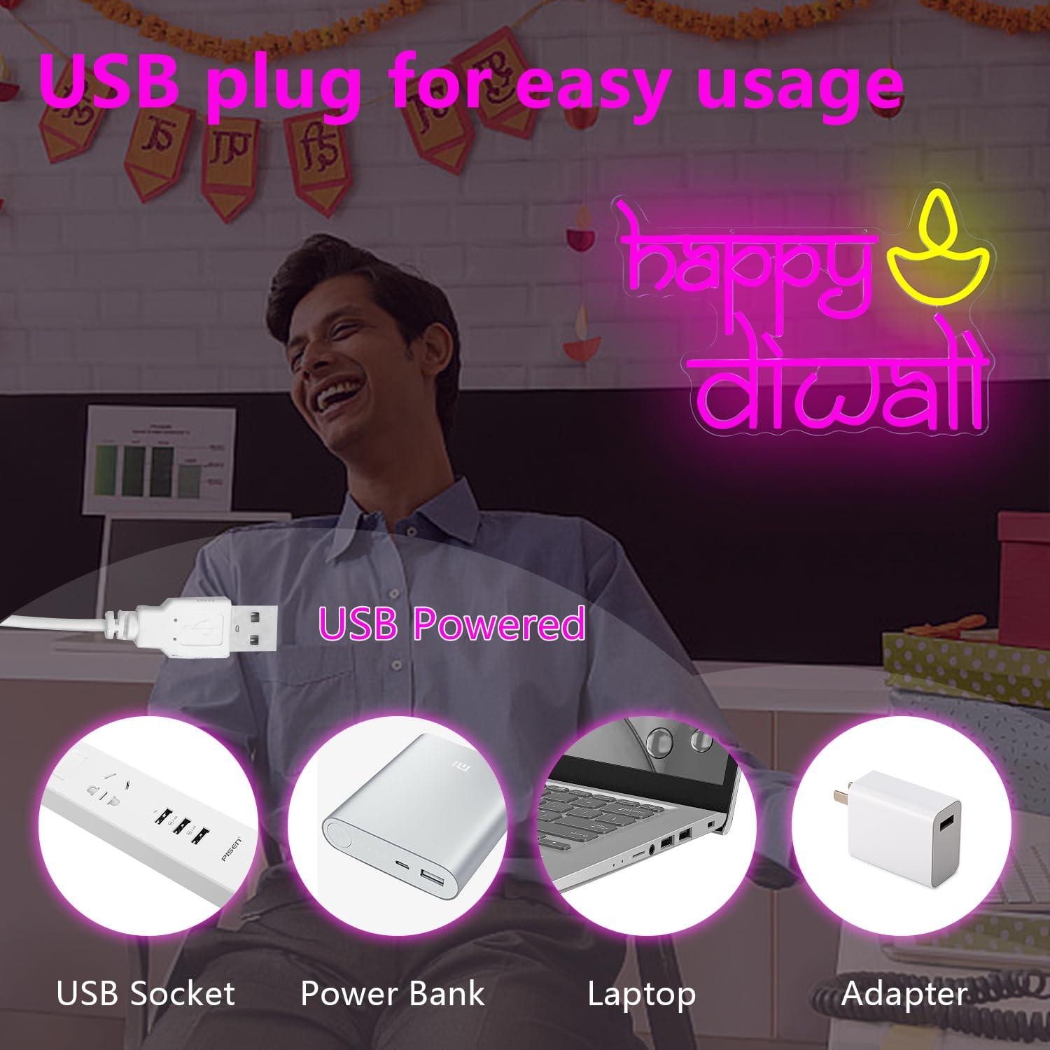 Happy Diwali Neon Sign USB Pow - Neon Sign Party review and price