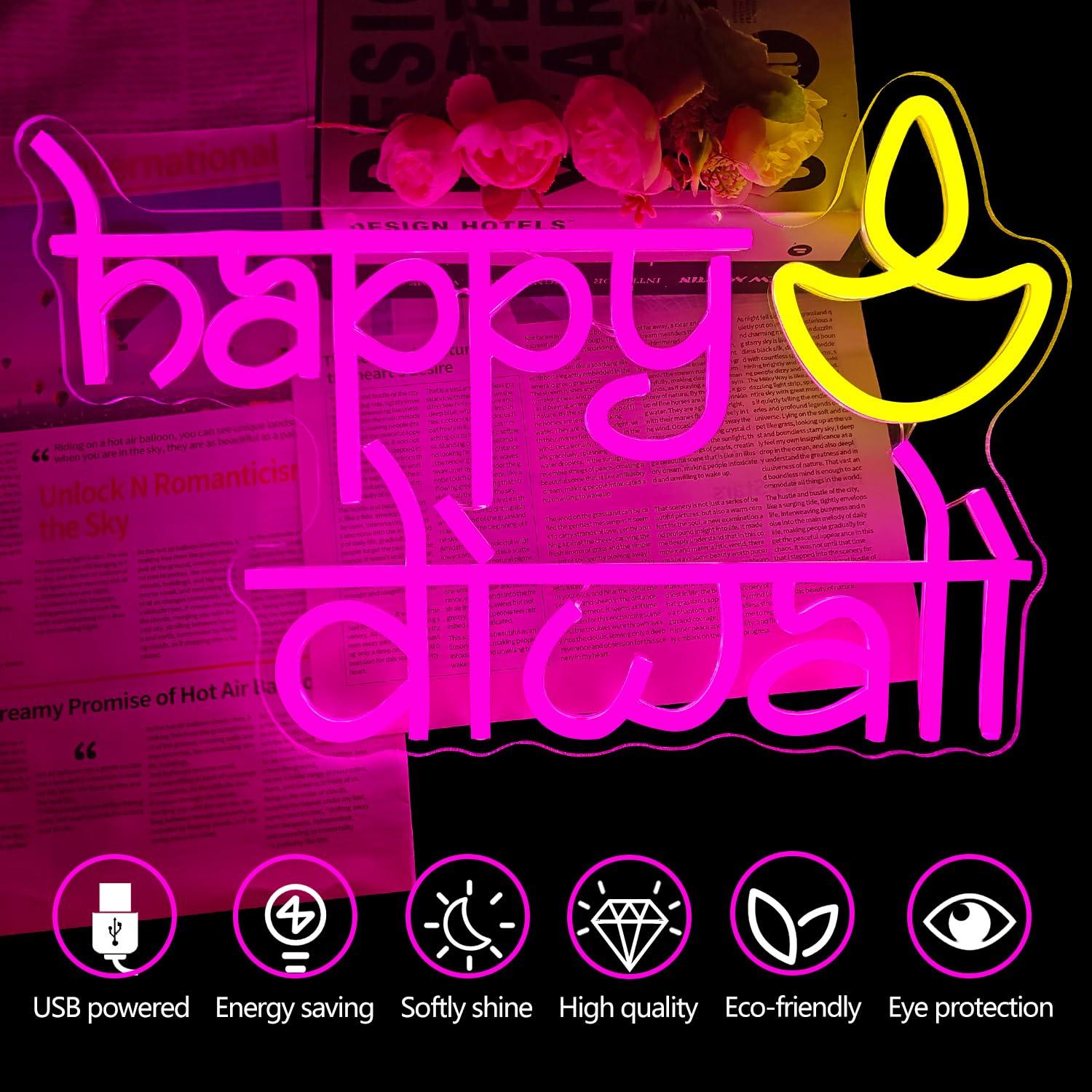 Happy Diwali Neon Sign USB Pow - Neon Sign Party review and price